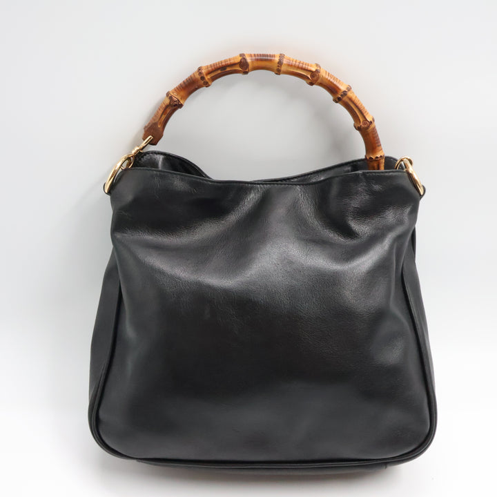 Gucci GG Leather Black Bamboo Tote Bag