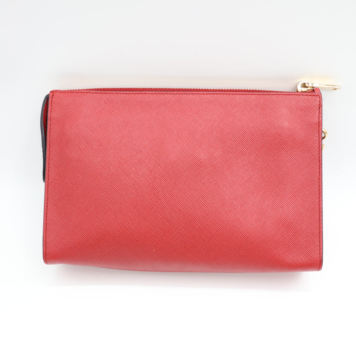 Prada Red Gold Embossed Clutch Handbag