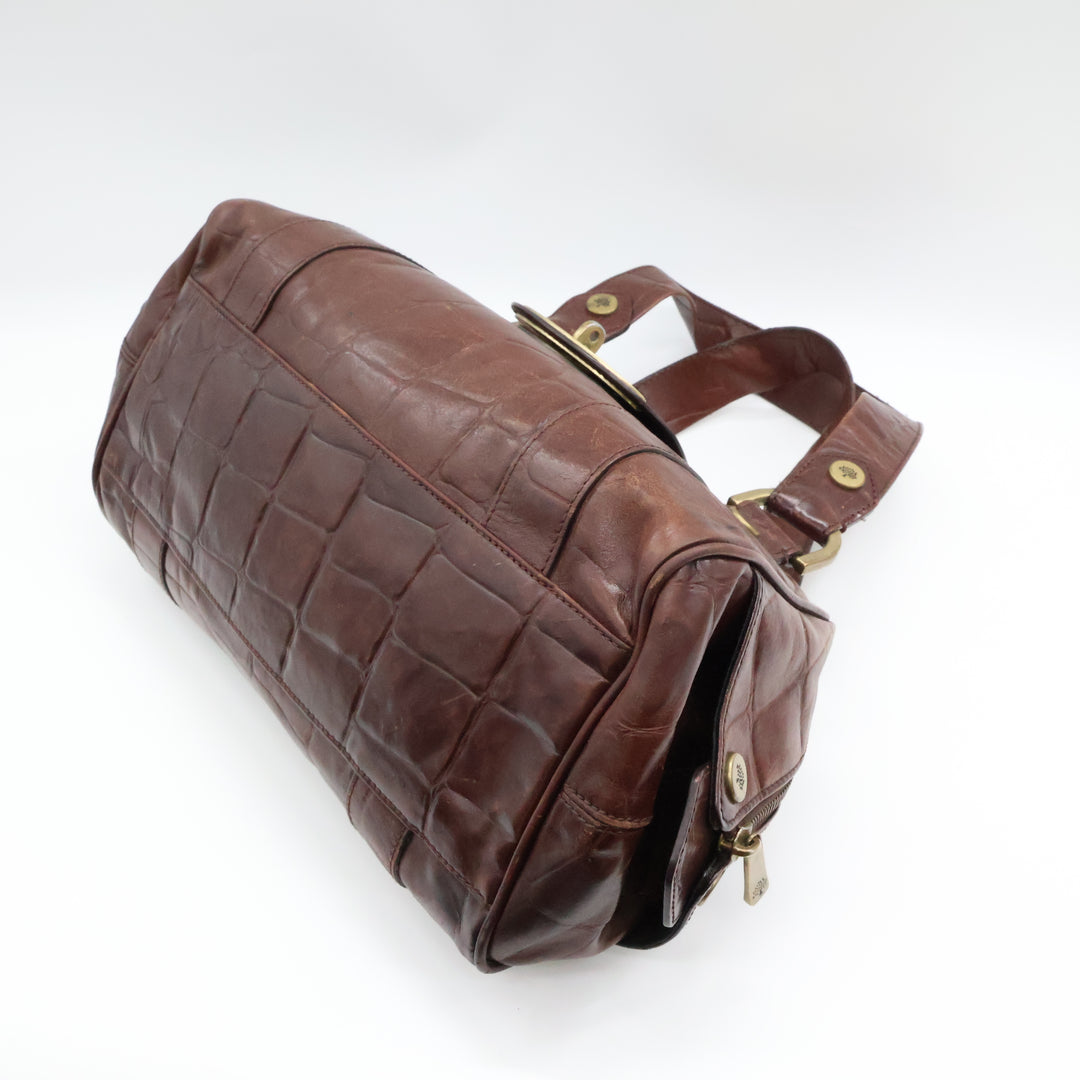 Mulberry Croc Embossed Brown East West Shoulder Bayswater Handbag