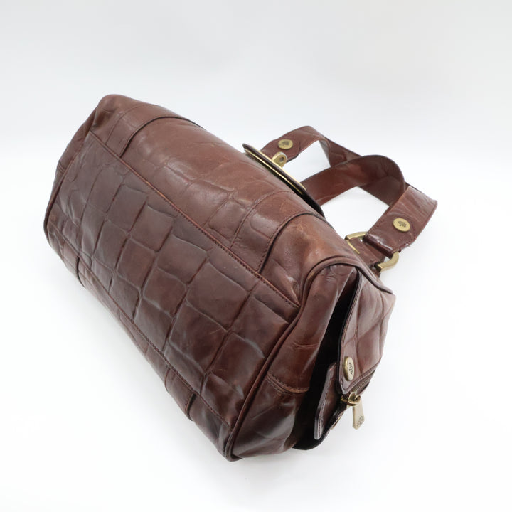 Mulberry Croc Embossed Brown East West Shoulder Bayswater Handbag