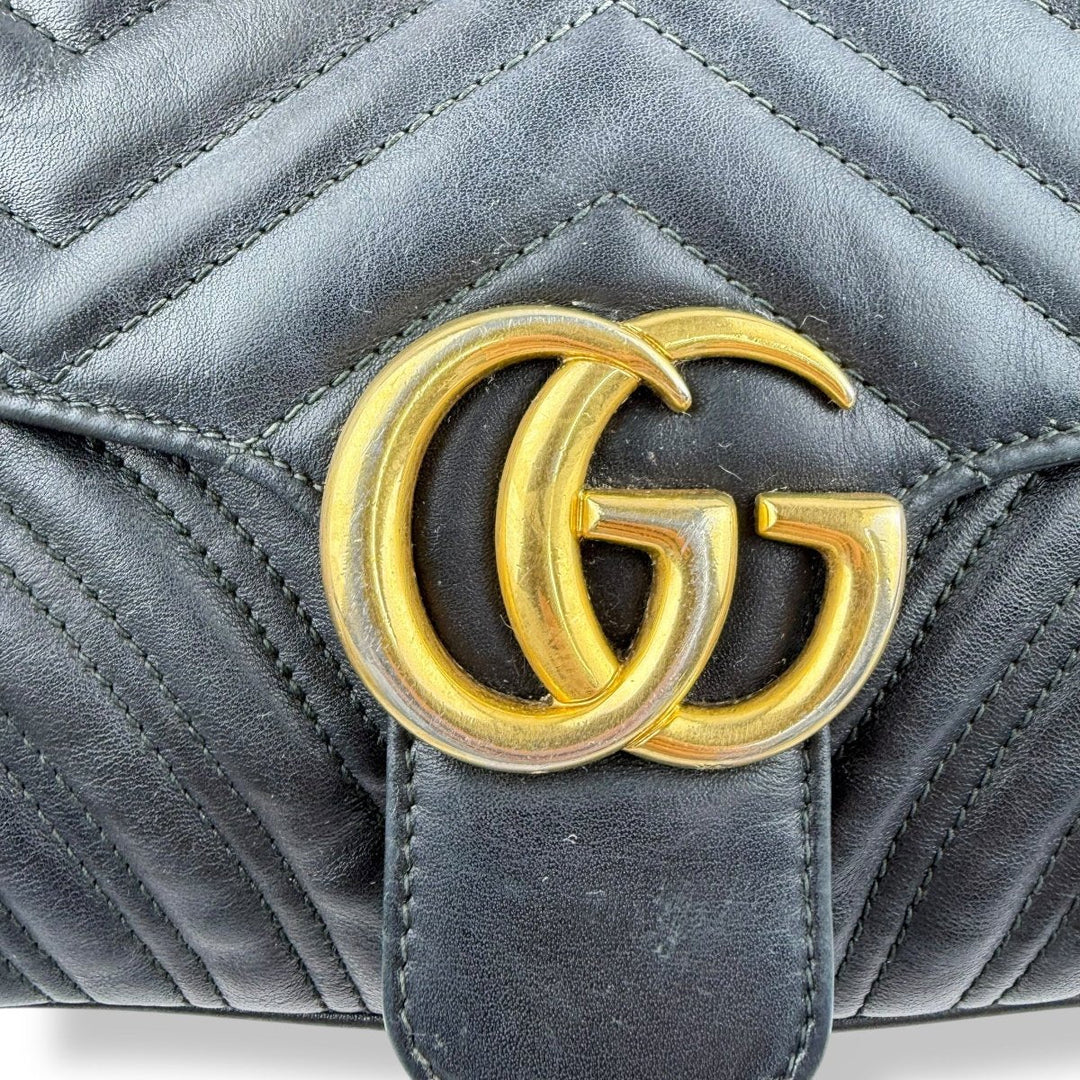 Gucci GG Marmont Flap Black Leather Small Handbag