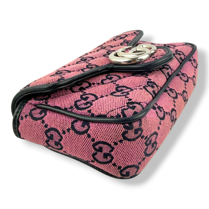 Gucci GG Marmont Pink/Navy Canvas Super Mini Handbag