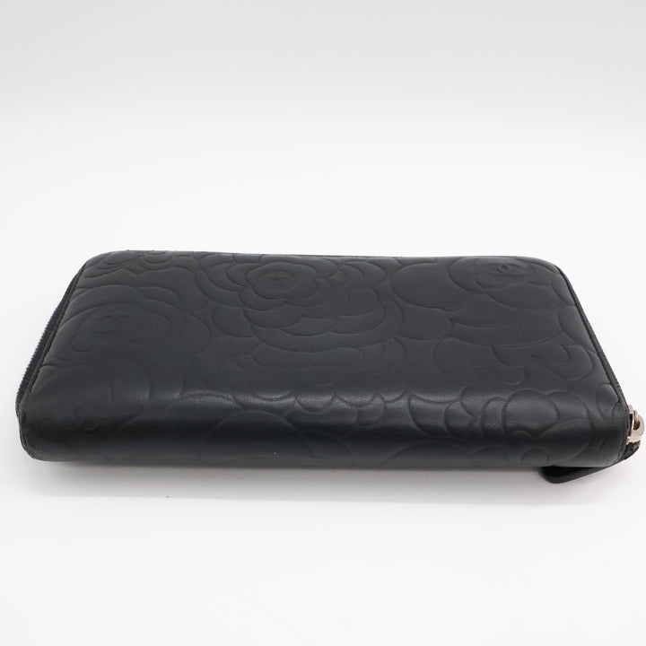 Chanel Black Camelia Zip Around Wallet