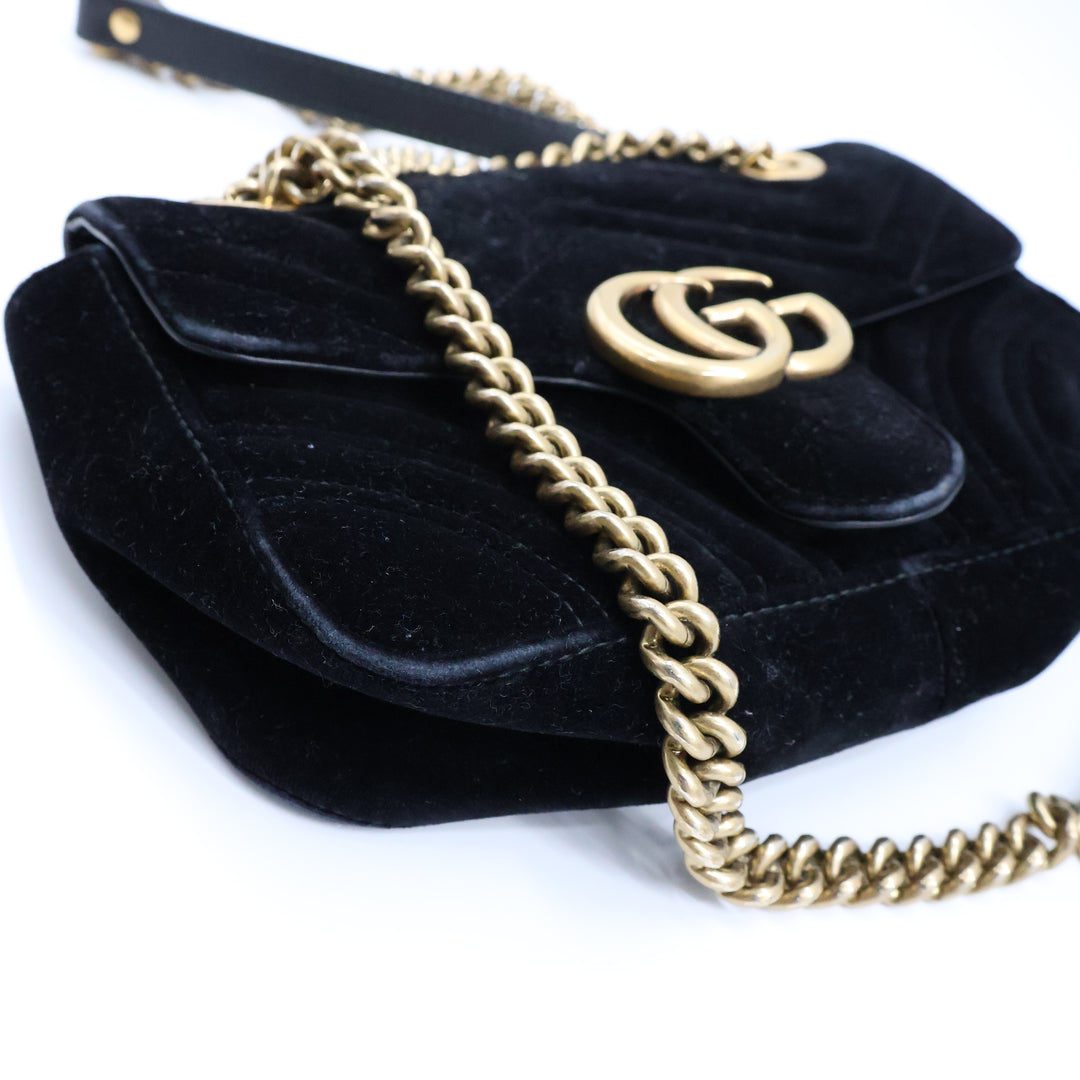 Gucci GG Marmont Black Velvet Mini Handbag