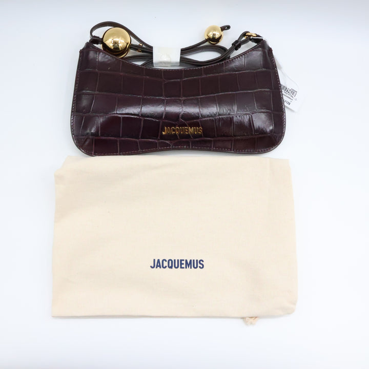 Jacquemus Le Bisou Croc Perle Leather Shoulder Bag Dark Burgundy