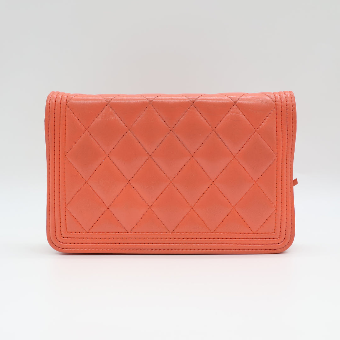 Chanel Coral Pink Lambskin Boy WOC Handbag