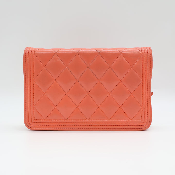 Chanel Coral Pink Lambskin Boy WOC Handbag