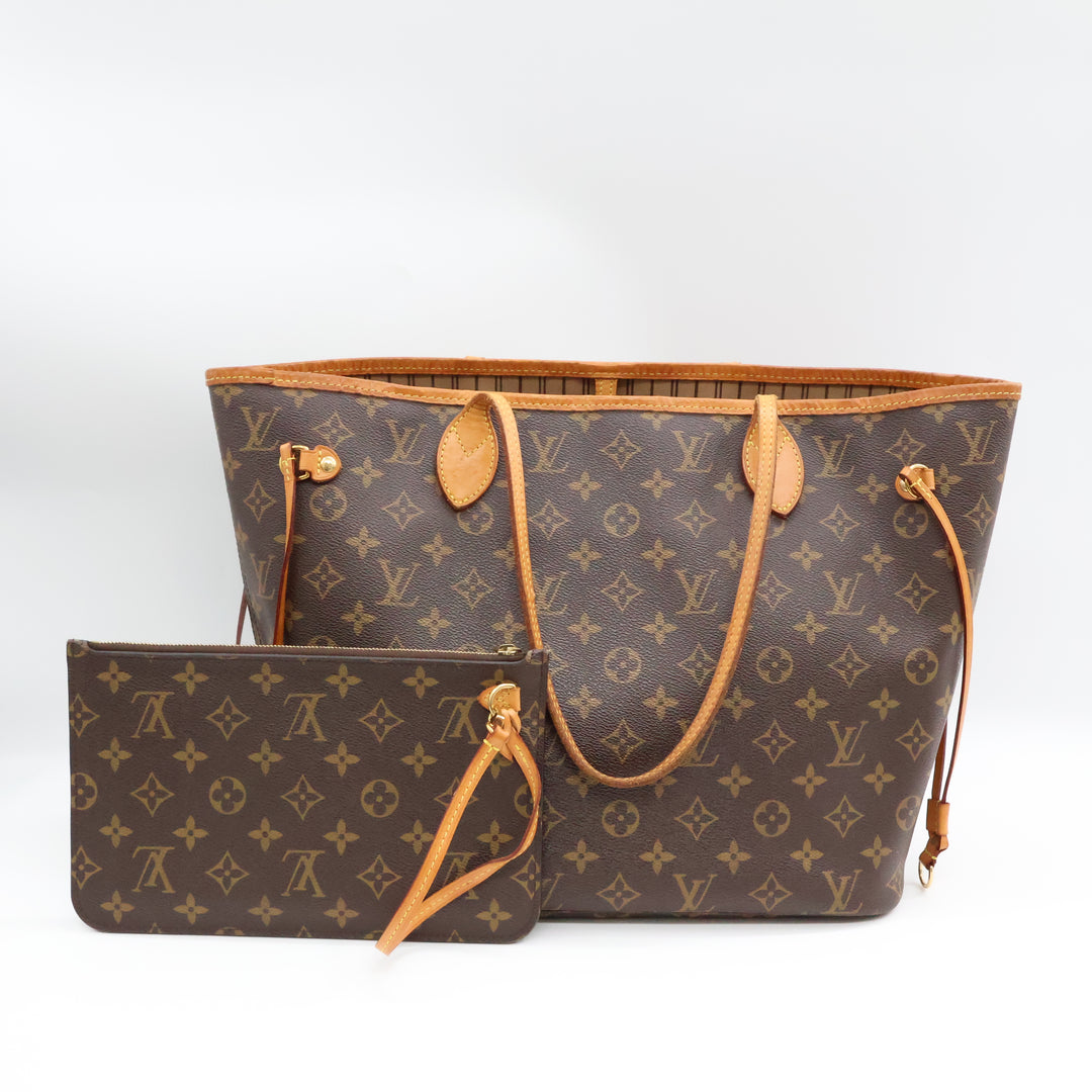 Louis Vuitton Brown Monogram Neverfull MM Handbag W/ Clutch Pouch