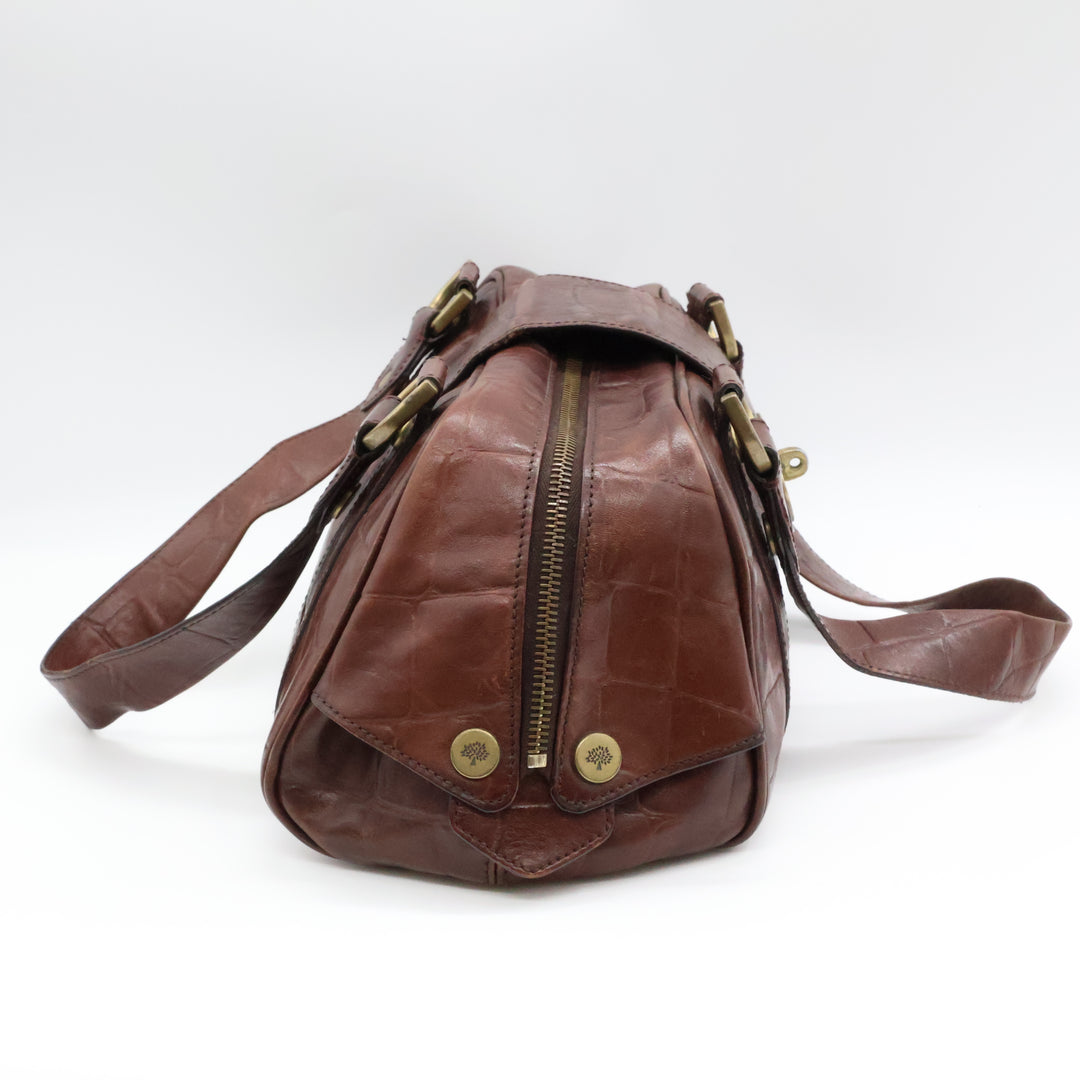 Mulberry Croc Embossed Brown East West Shoulder Bayswater Handbag