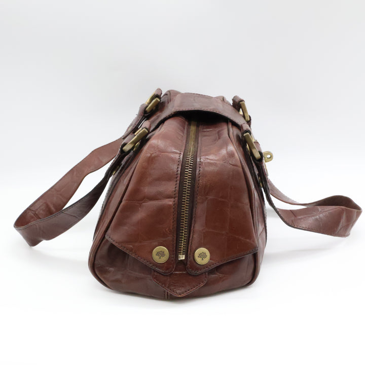 Mulberry Croc Embossed Brown East West Shoulder Bayswater Handbag