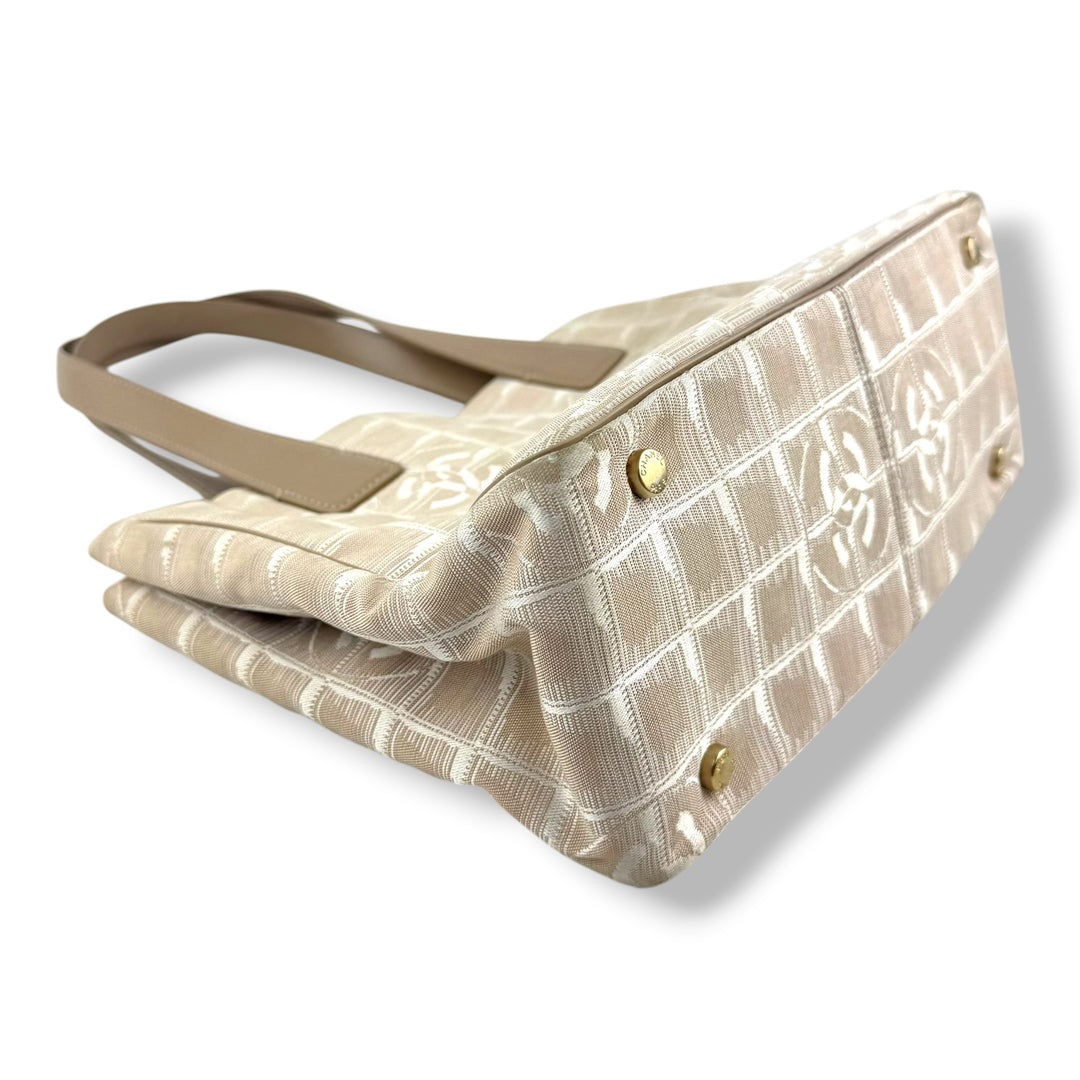 Chanel Nude/White Travel Line Canvas Tote Handbag