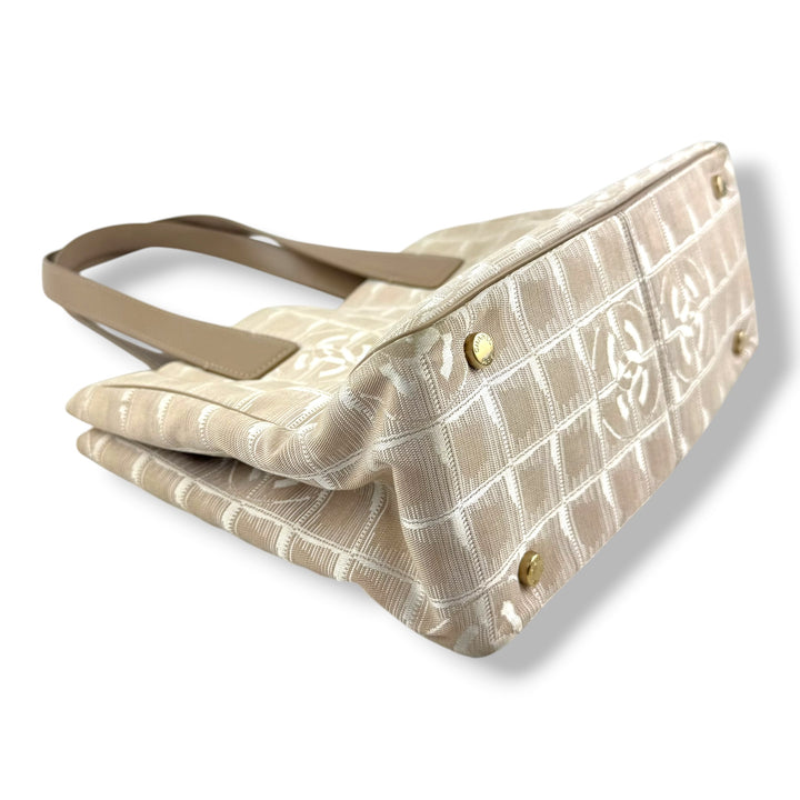 Chanel Nude/White Travel Line Canvas Tote Handbag