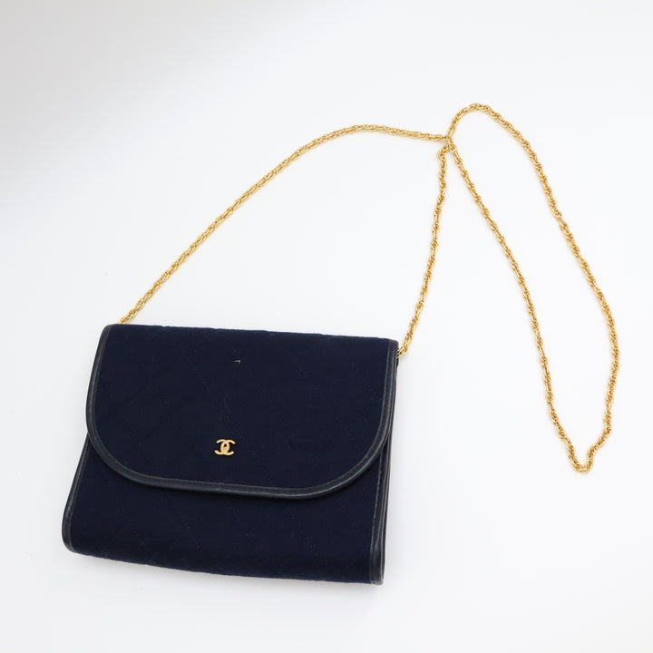 Chanel Navy Quilted Cotton Vintage Mini Matelasse Handbag