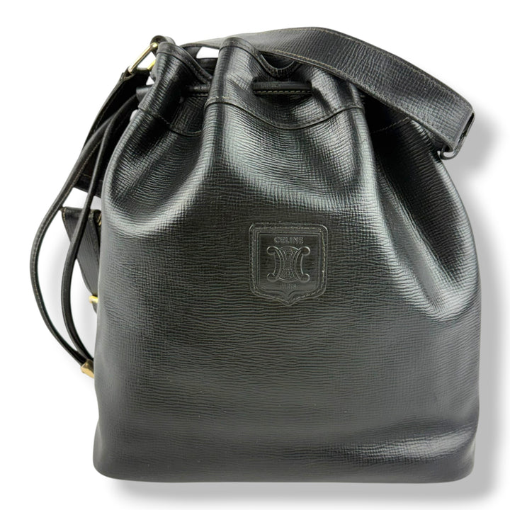 Celine Black Leather Drawstring Bucket Handbag