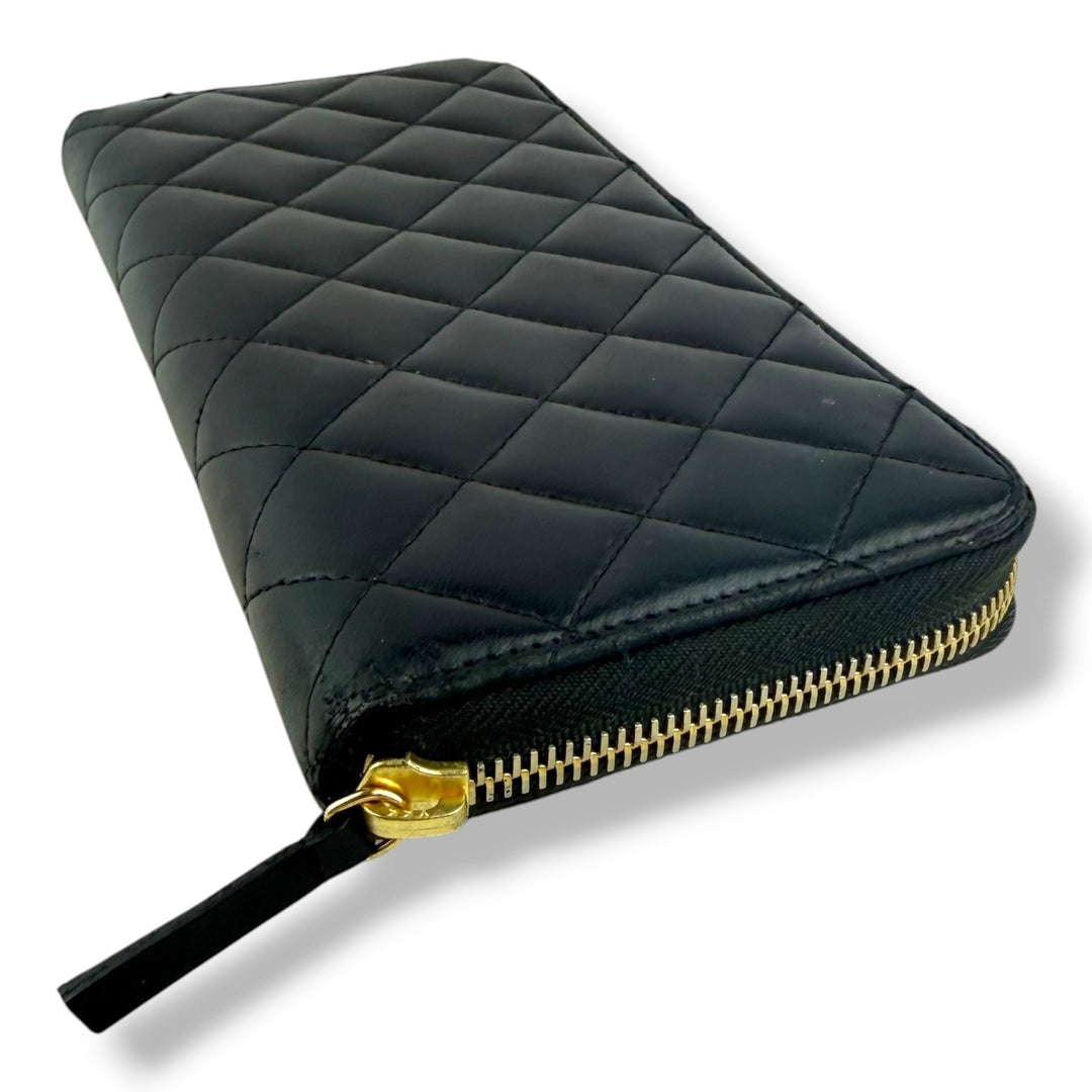 Chanel Zip Around Lambskin Black Wallet