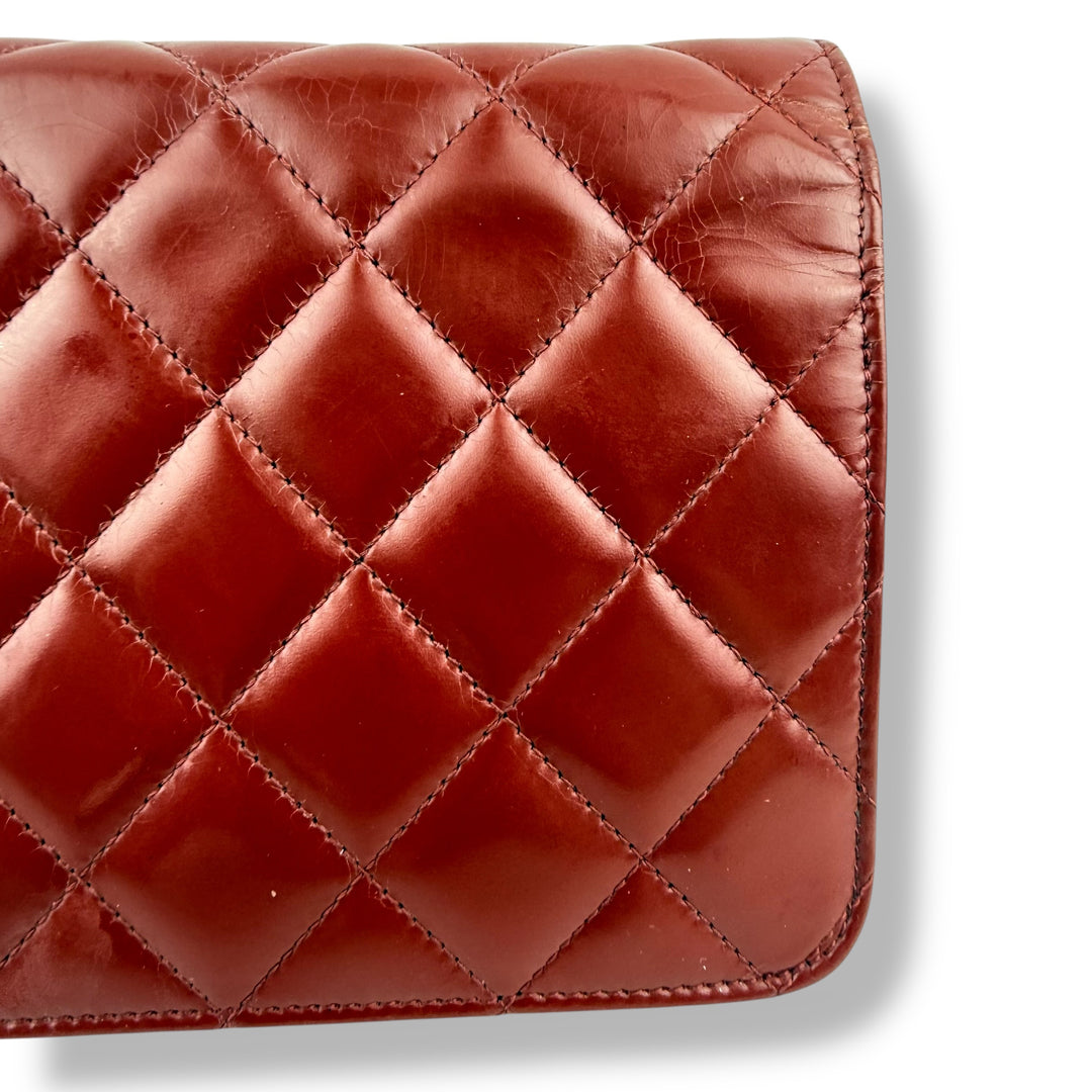 CHANEL Gloss Red Quilted Leather Wallet On Chain WOC Handbag