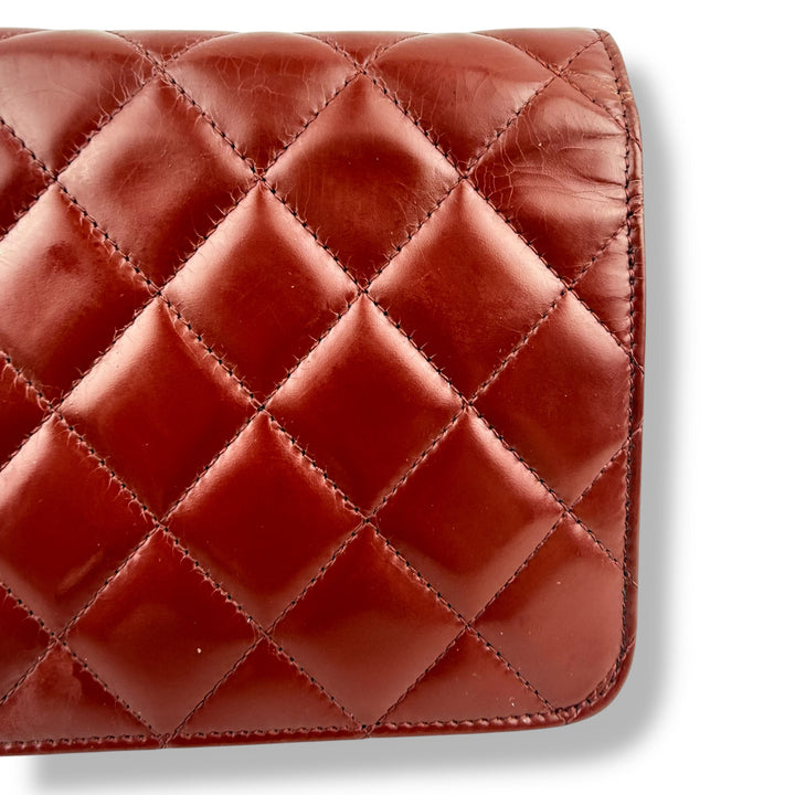 CHANEL Gloss Red Quilted Leather Wallet On Chain WOC Handbag