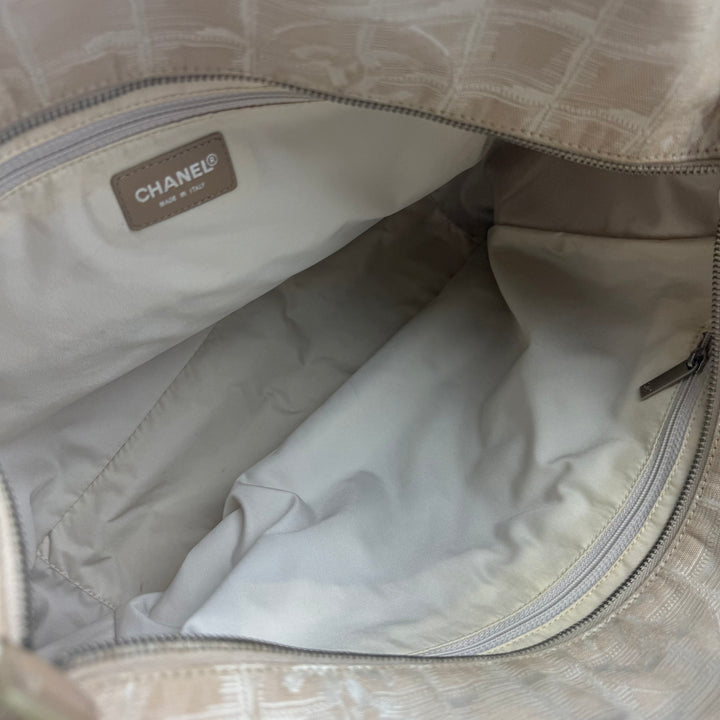 Chanel Nude/White Travel Line Canvas Tote Handbag
