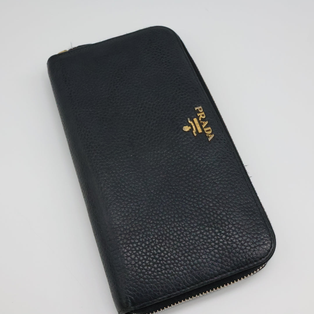 Prada Black Saffiano Leather Long Zippy Wallet