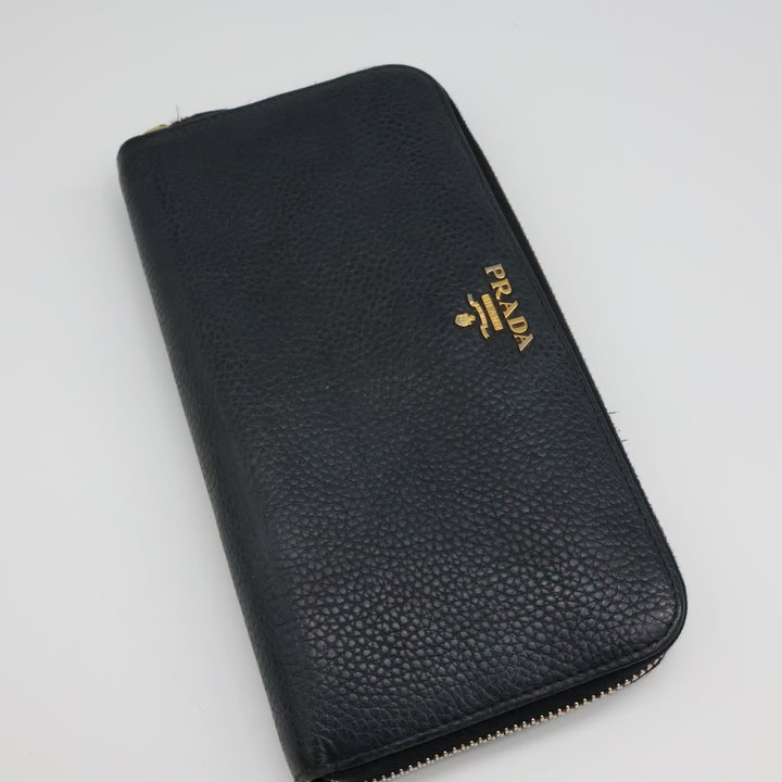 Prada Black Saffiano Leather Long Zippy Wallet