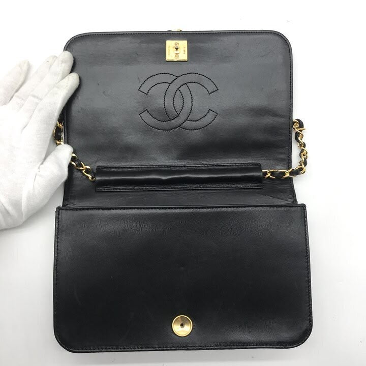 Chanel CC Black Push Lock Single Flap Quilted Lambskin Shoulder Handbag