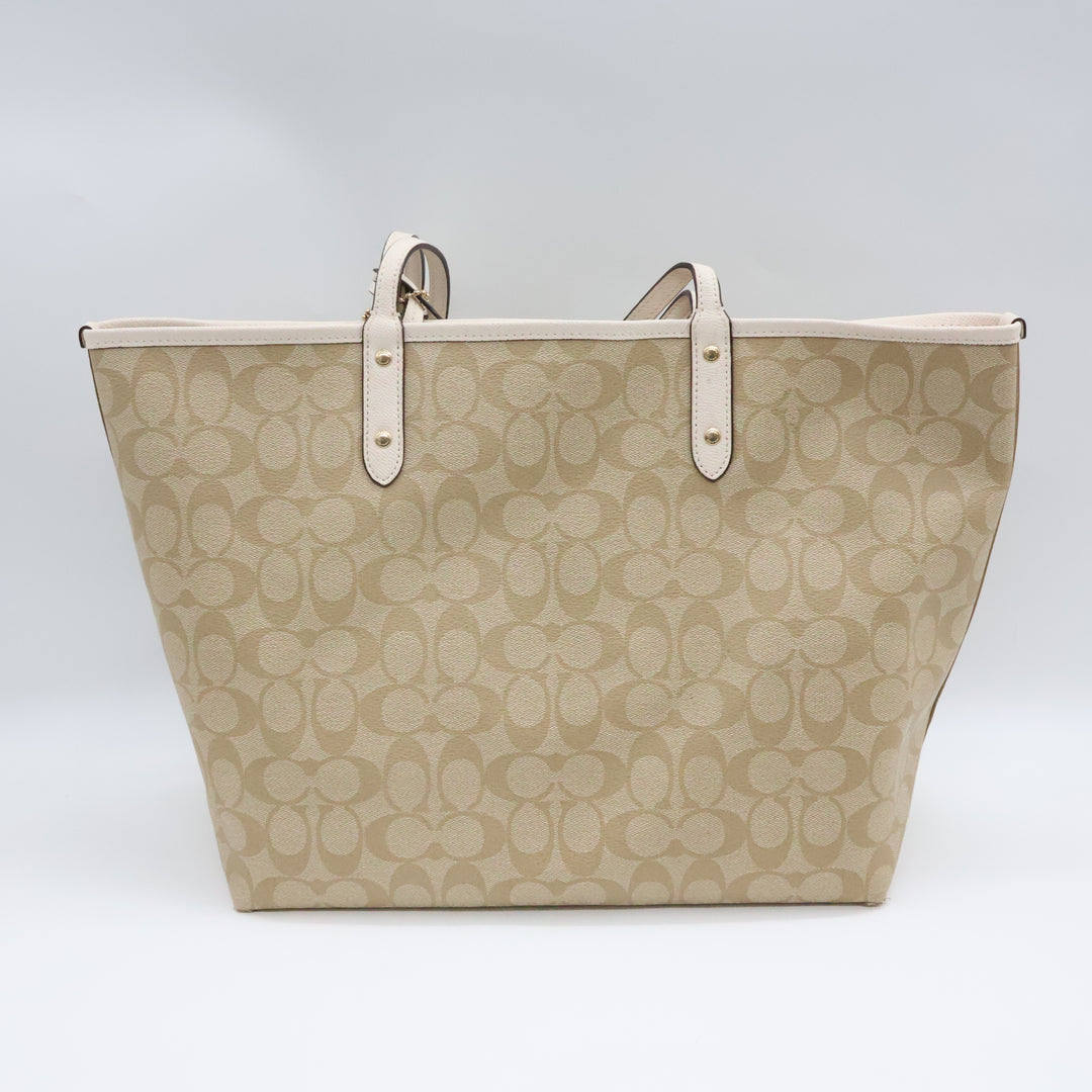 Coach Signature Reversible Beige City Tote Handbag