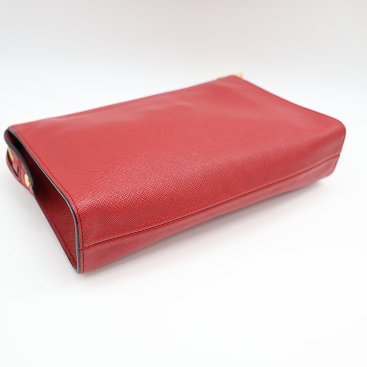 Prada Red Gold Embossed Clutch Handbag