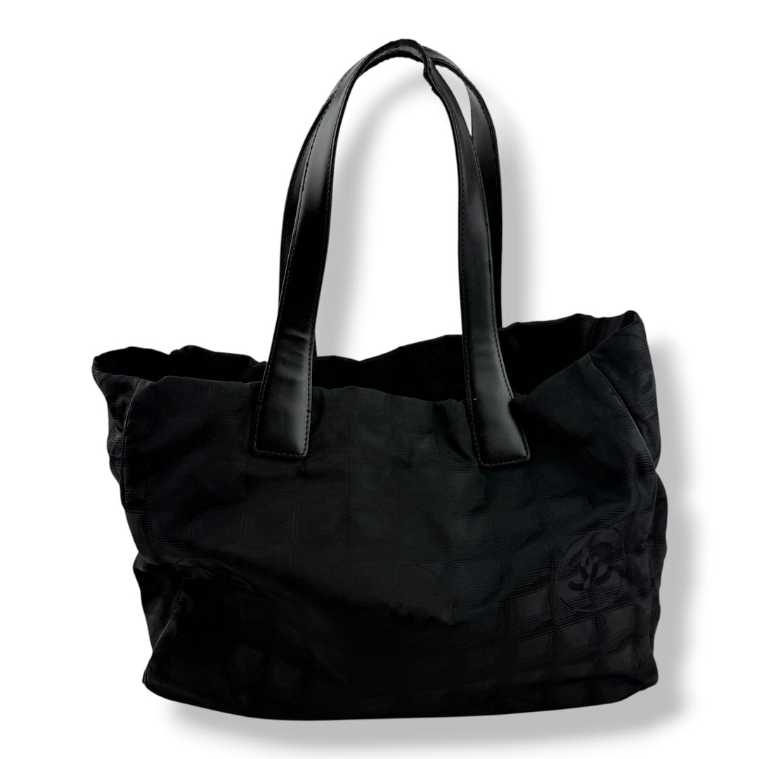 Chanel Black Travel Line Canvas Tote Handbag