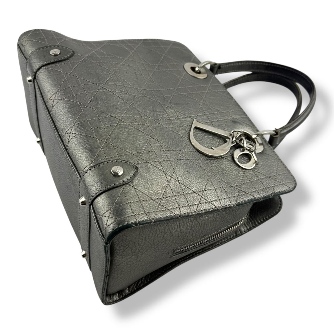 Christian Dior Cannage Grey Lady Dior Leather Handbag