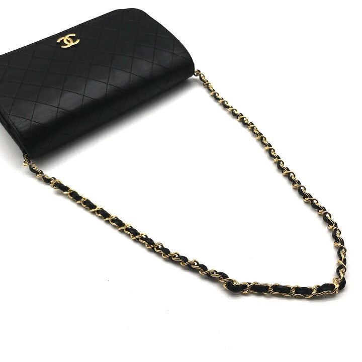 Chanel CC Black Push Lock Single Flap Quilted Lambskin Shoulder Handbag