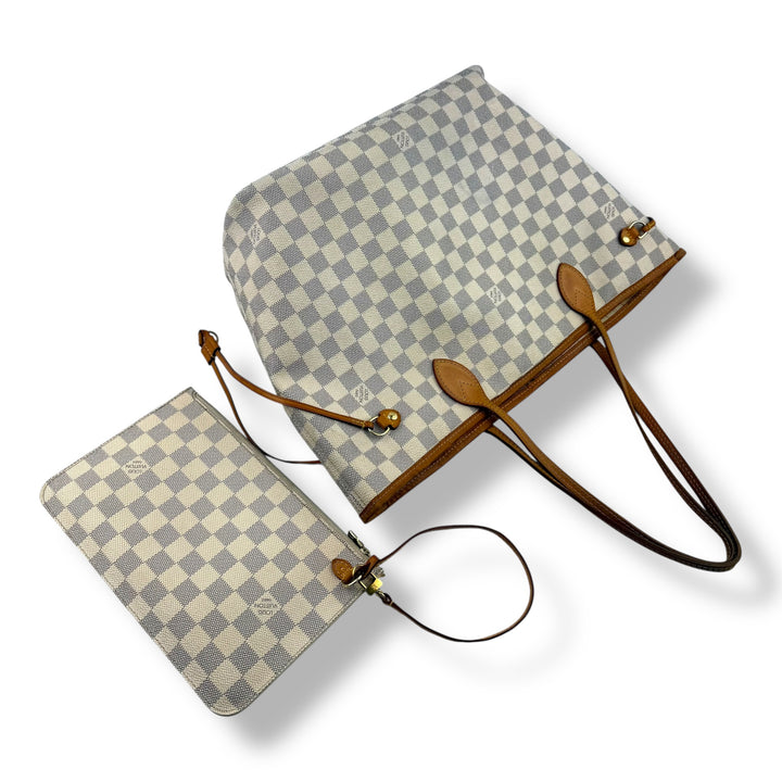 Louis Vuitton Damier Azur Neverfull MM Handbag With Pouch