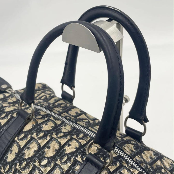 Christian Dior Boston 30 Monogram Oblique Beige/Navy Handbag