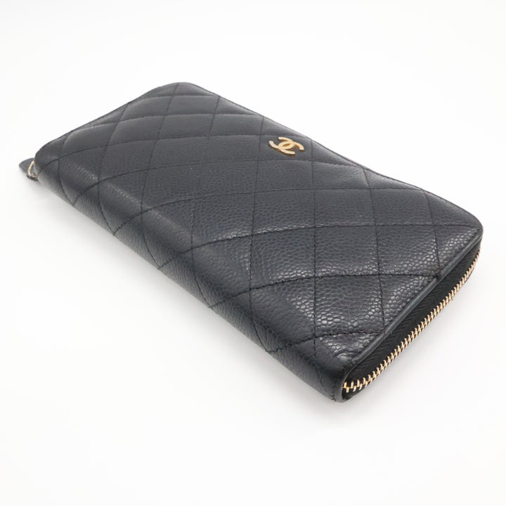 Chanel Zip Around Caviar Black Wallet