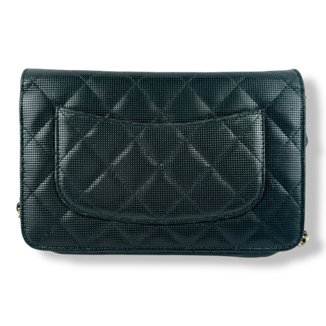 Chanel Black Perforated Lambskin Wallet On Chain Handbag