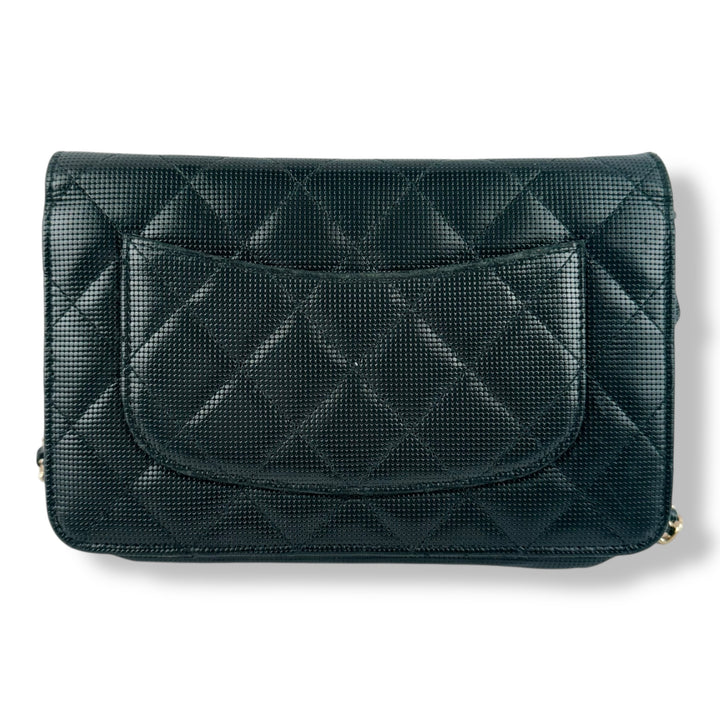 Chanel Black Perforated Lambskin Wallet On Chain Handbag