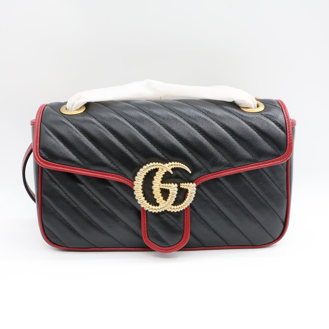 Gucci GG Marmont Black/Red Leather Medium Handbag Brand New