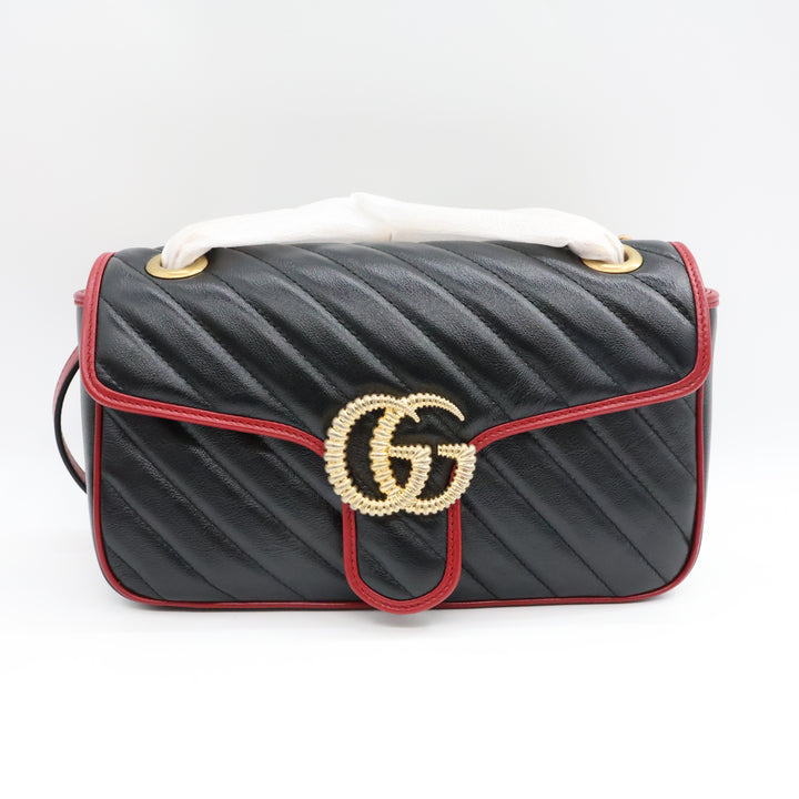 Gucci GG Marmont Black/Red Leather Medium Handbag Brand New