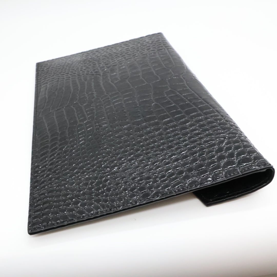 Saint Laurent YSL Croc Uptown Black/Gold Leather Clutch Bag