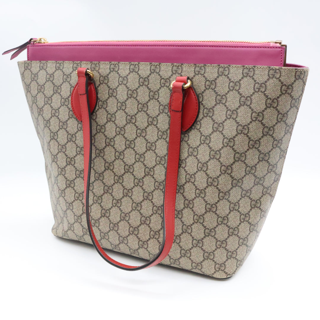 Gucci GG Supreme Monogram Zippered Bucket Tote Beige