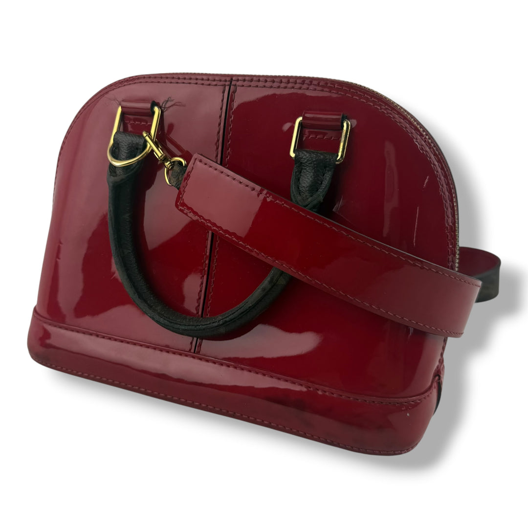 Louis Vuitton Alma BB Red Vernis Patent Leather Monogram Handbag