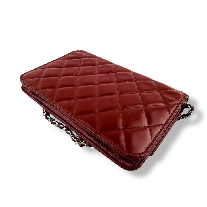 CHANEL Gloss Red Quilted Leather Wallet On Chain WOC Handbag