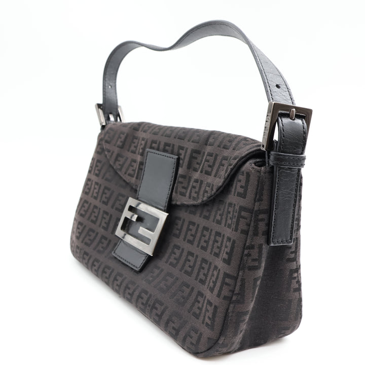 Fendi FF Zucchino Mamma Baguette Black Handbag