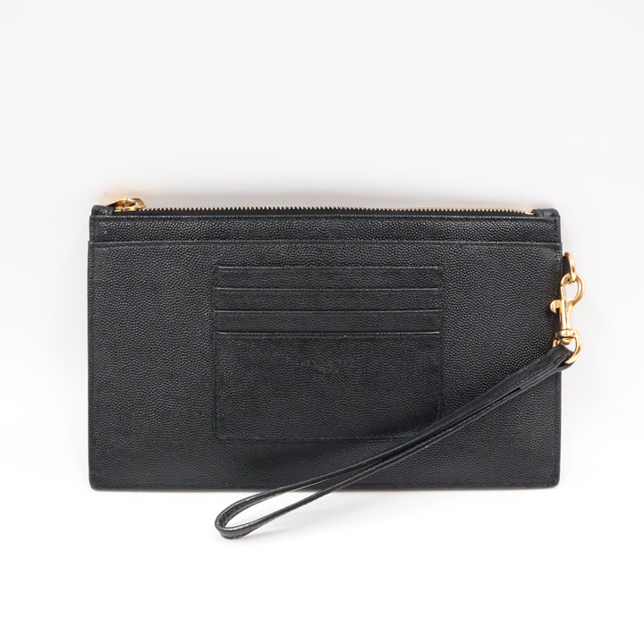 YSL Saint Laurent Cassandre Black Calfskin Leather Pouch Clutch Bag