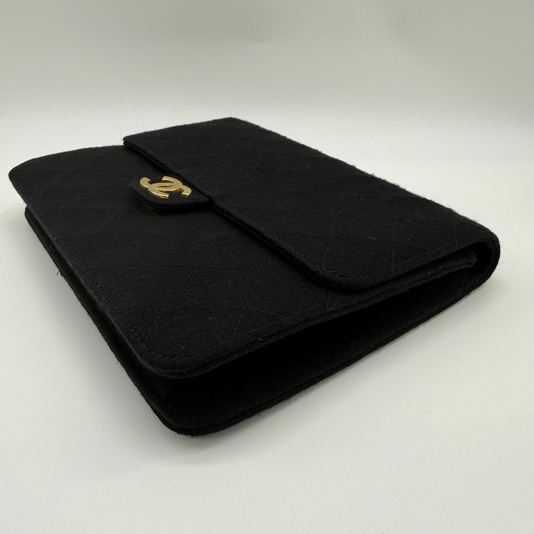 Chanel CC Black Push Lock Single Flap Quilted Cotton Shoulder Handbag