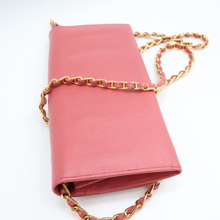Prada Grained Pink Leather Wallet on Chain Handbag