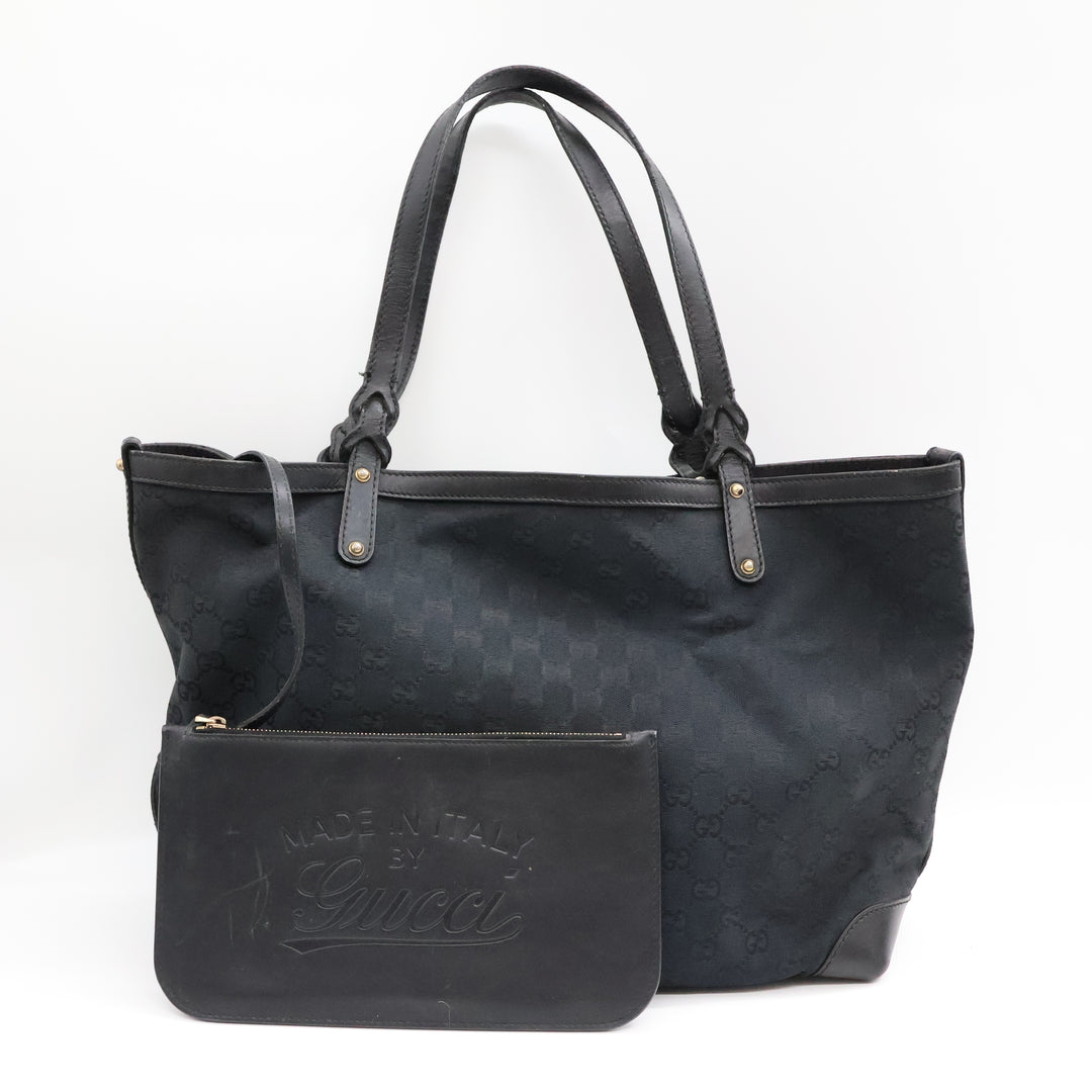 Gucci GG Black Monogram Tote Handbag W/ Pouch
