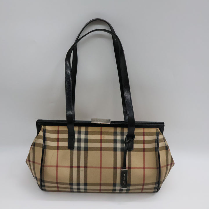 Burberry Nova Vintage Check Beige Bowling Tote Handbag