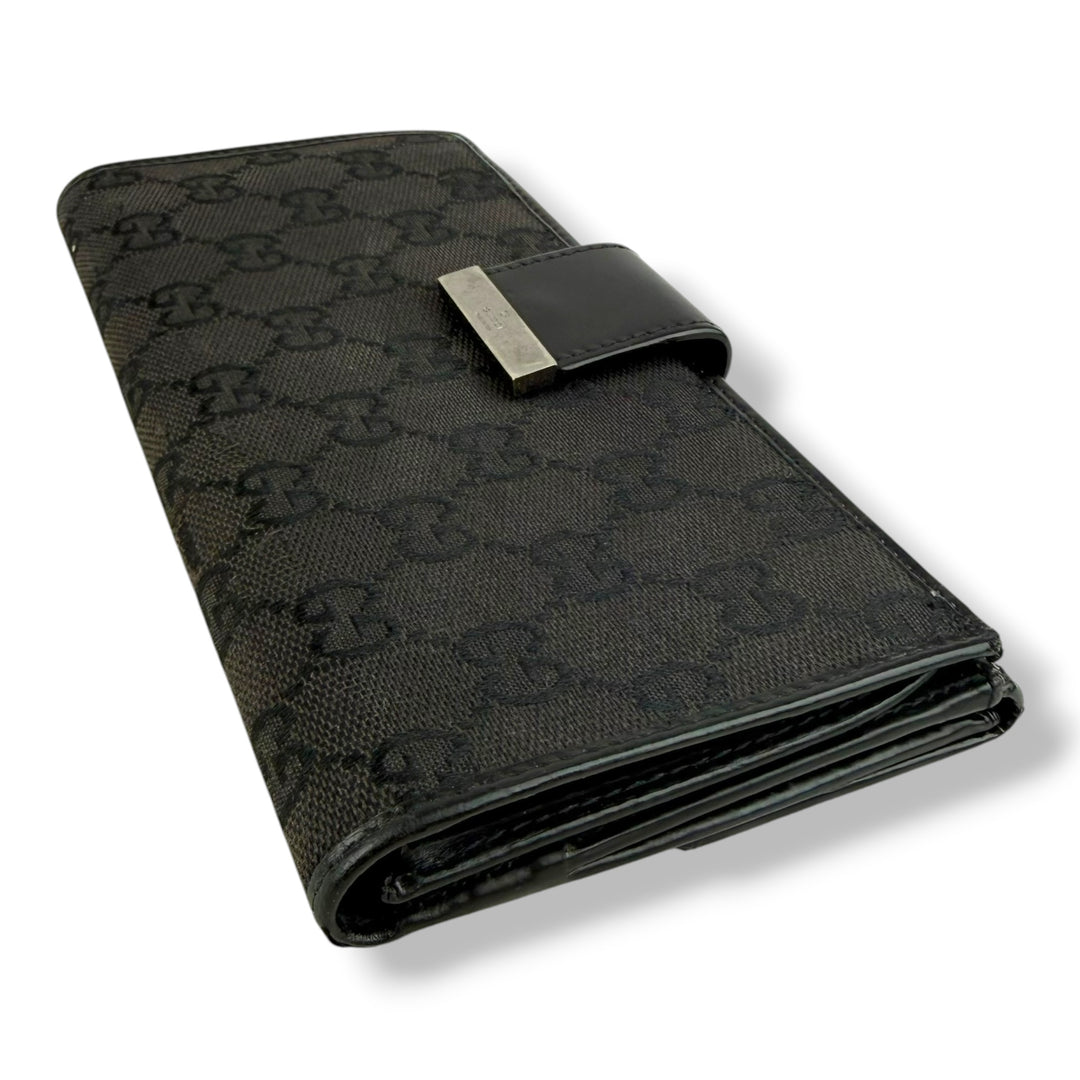 Gucci GG Black Canvas Long Bifold Wallet