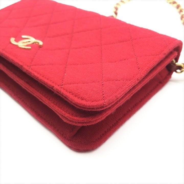 Chanel CC Red Push Lock Single Flap Quilted Cotton Shoulder Handbag