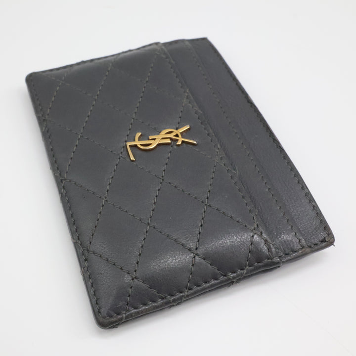 Saint Laurent YSL Cassandre Grey Quilted Leather Cardholder Purse